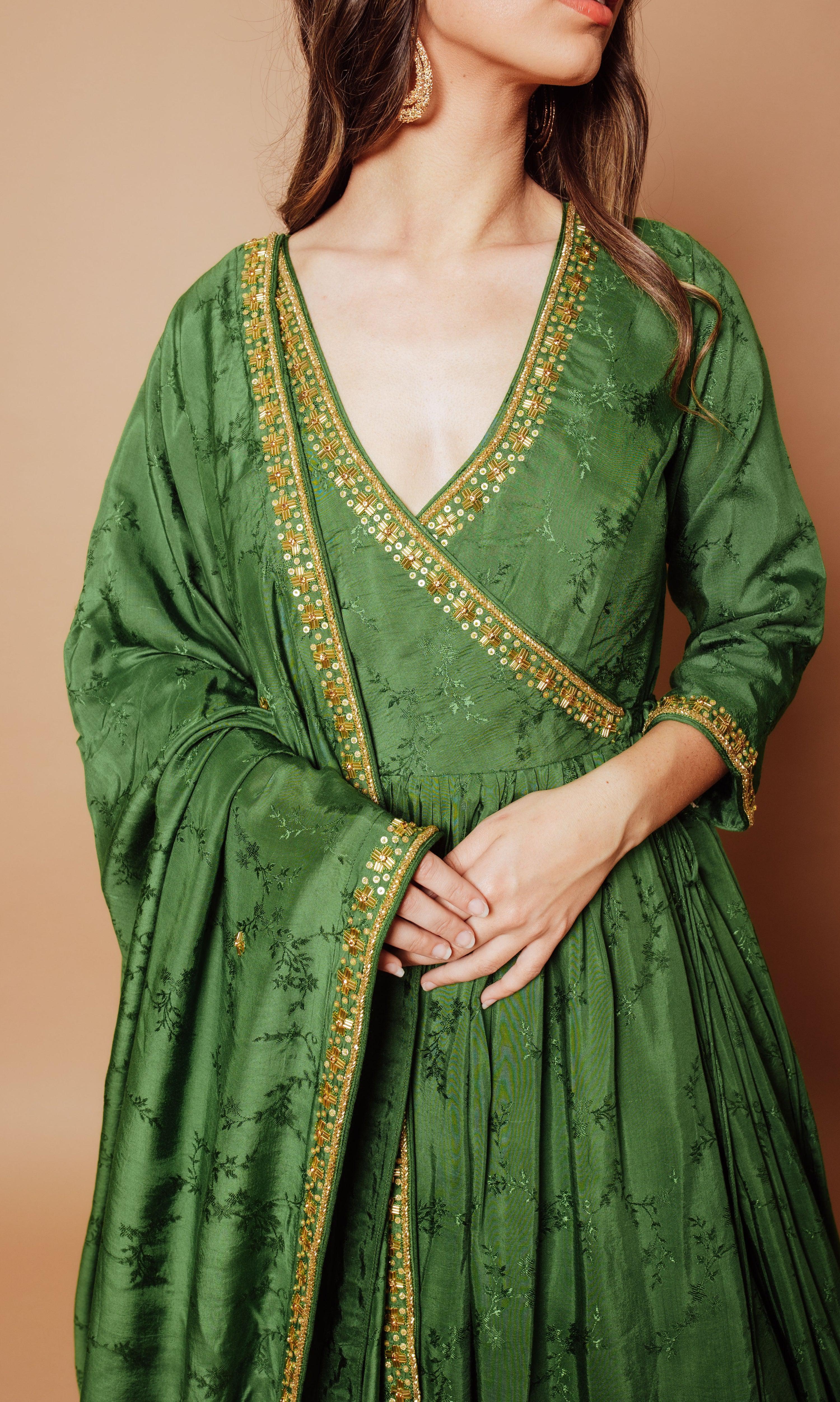 Green Hand Embroidered Gown - Image 3
