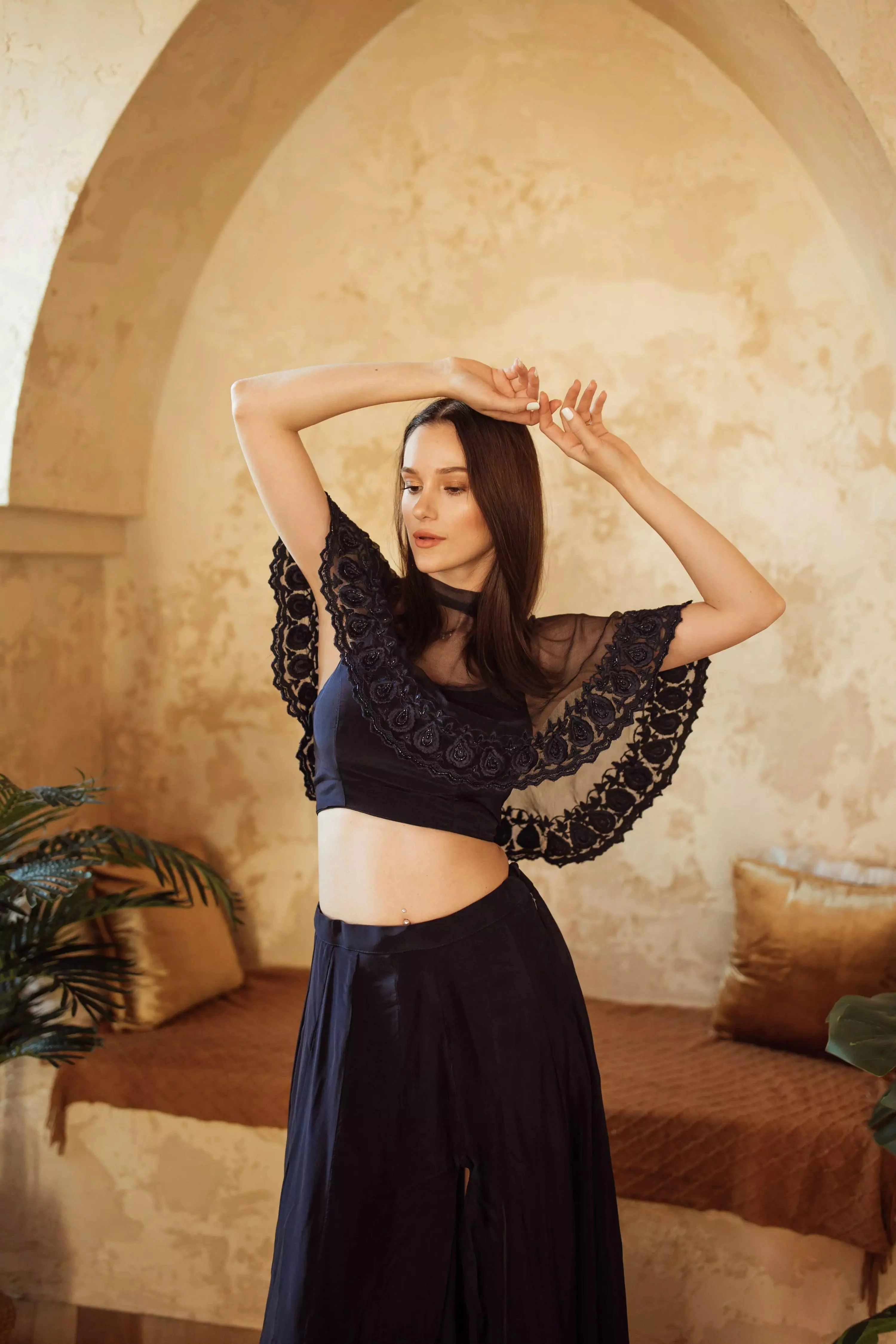 Navy Cape with Embroidery