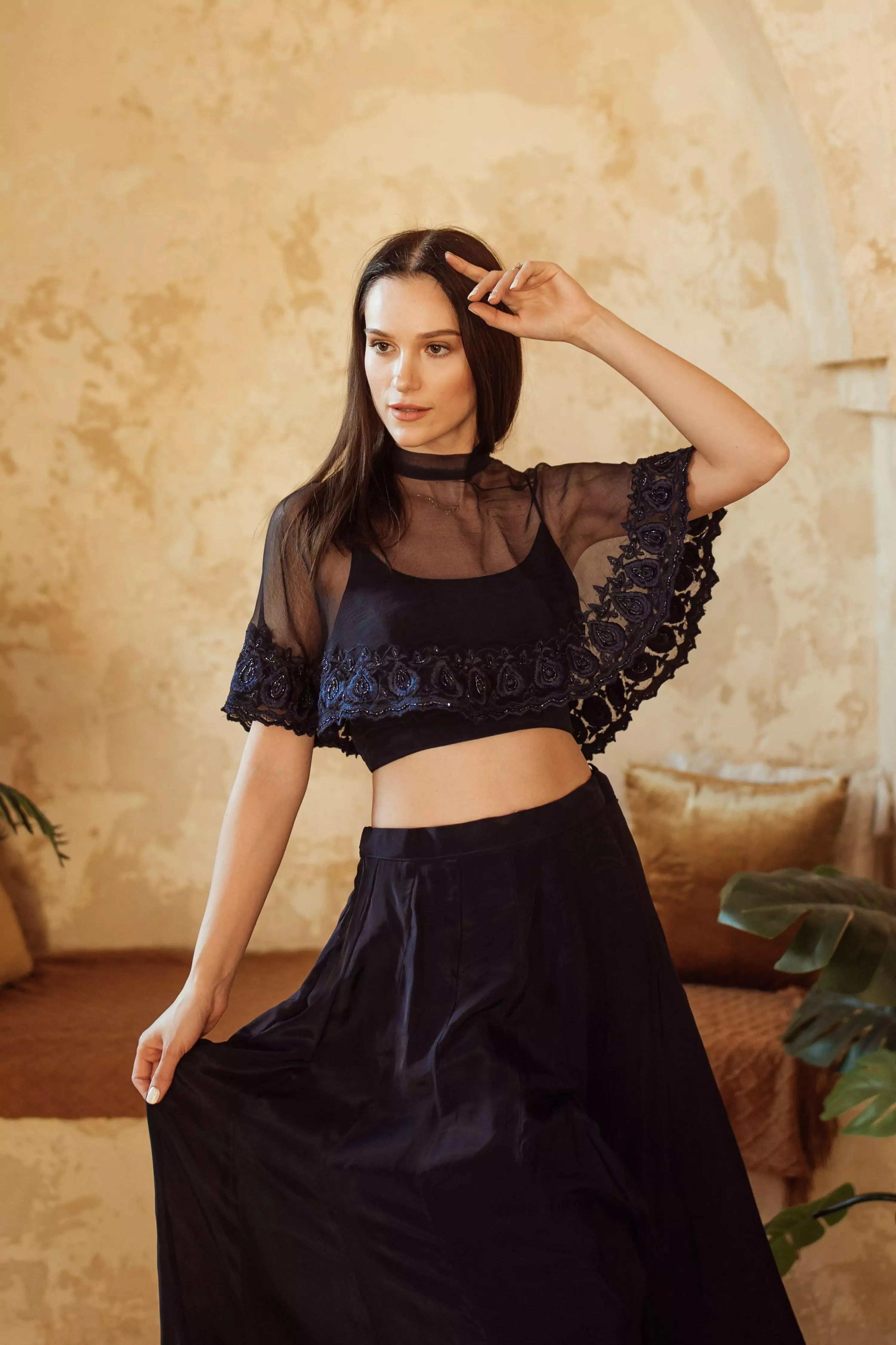 Navy Cape with Embroidery - Image 2