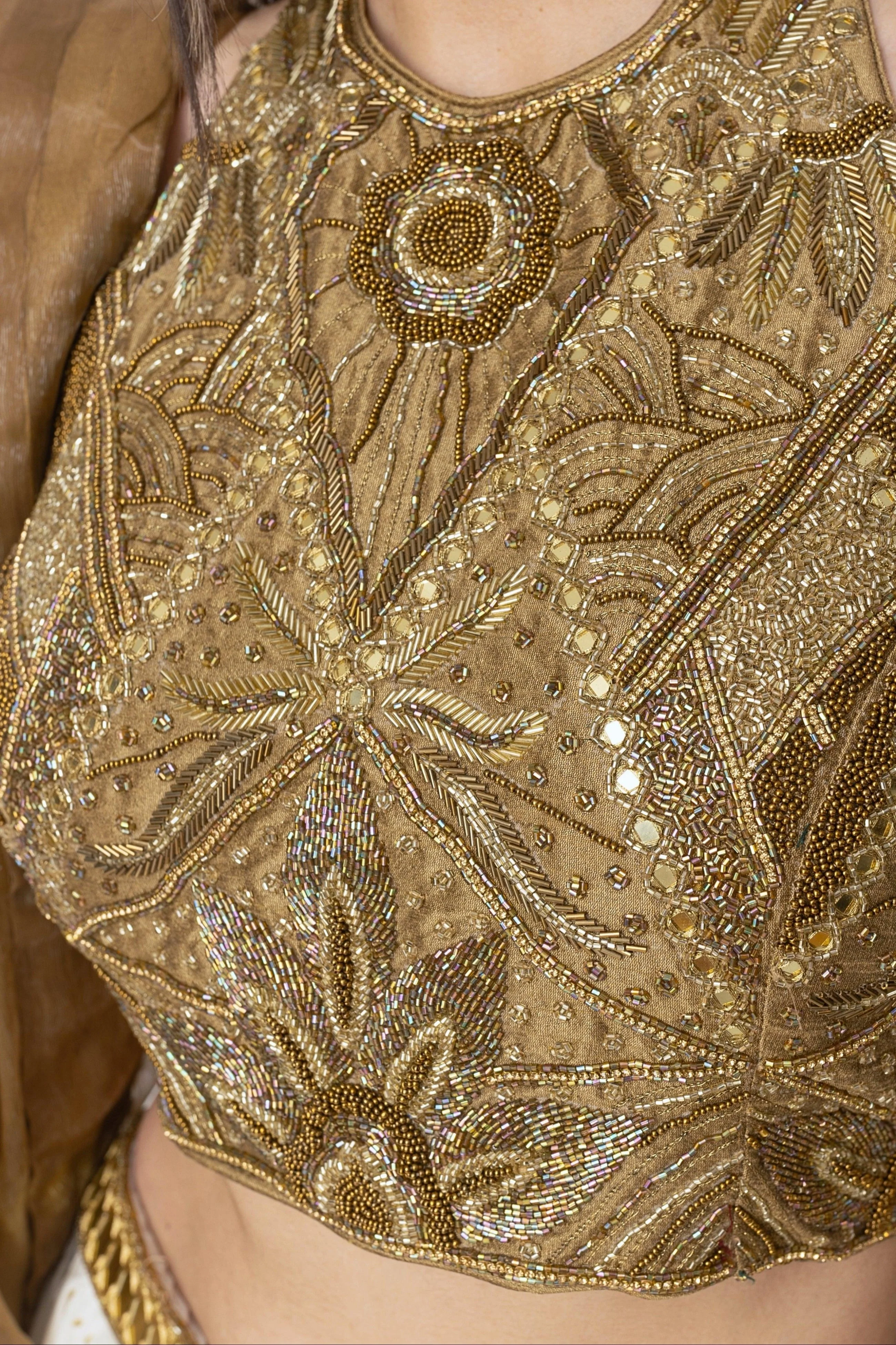Gold and White Tiered Lehenga Set - Image 3