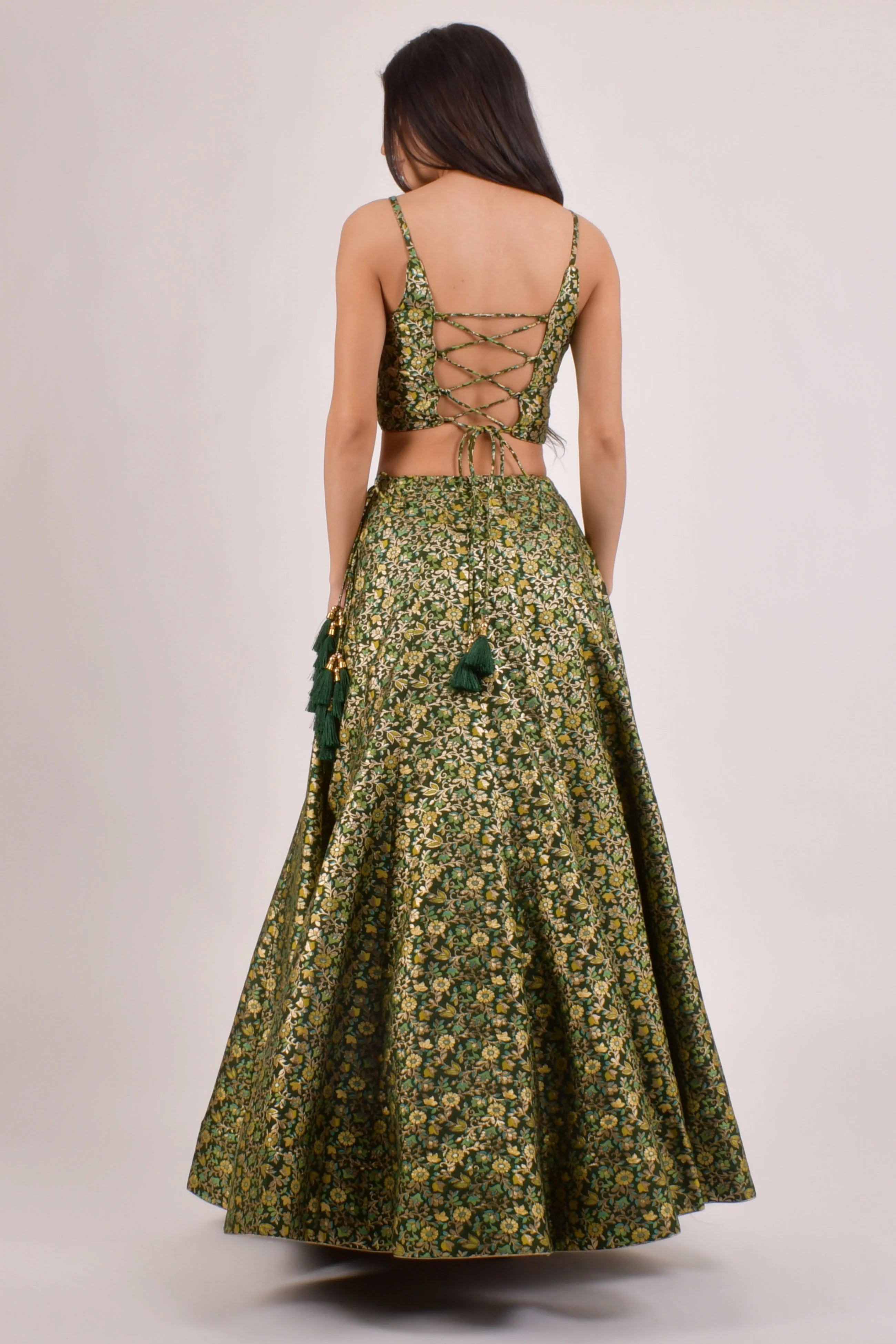 Green Banarasi Lehenga Choli Set for Women - Image 2