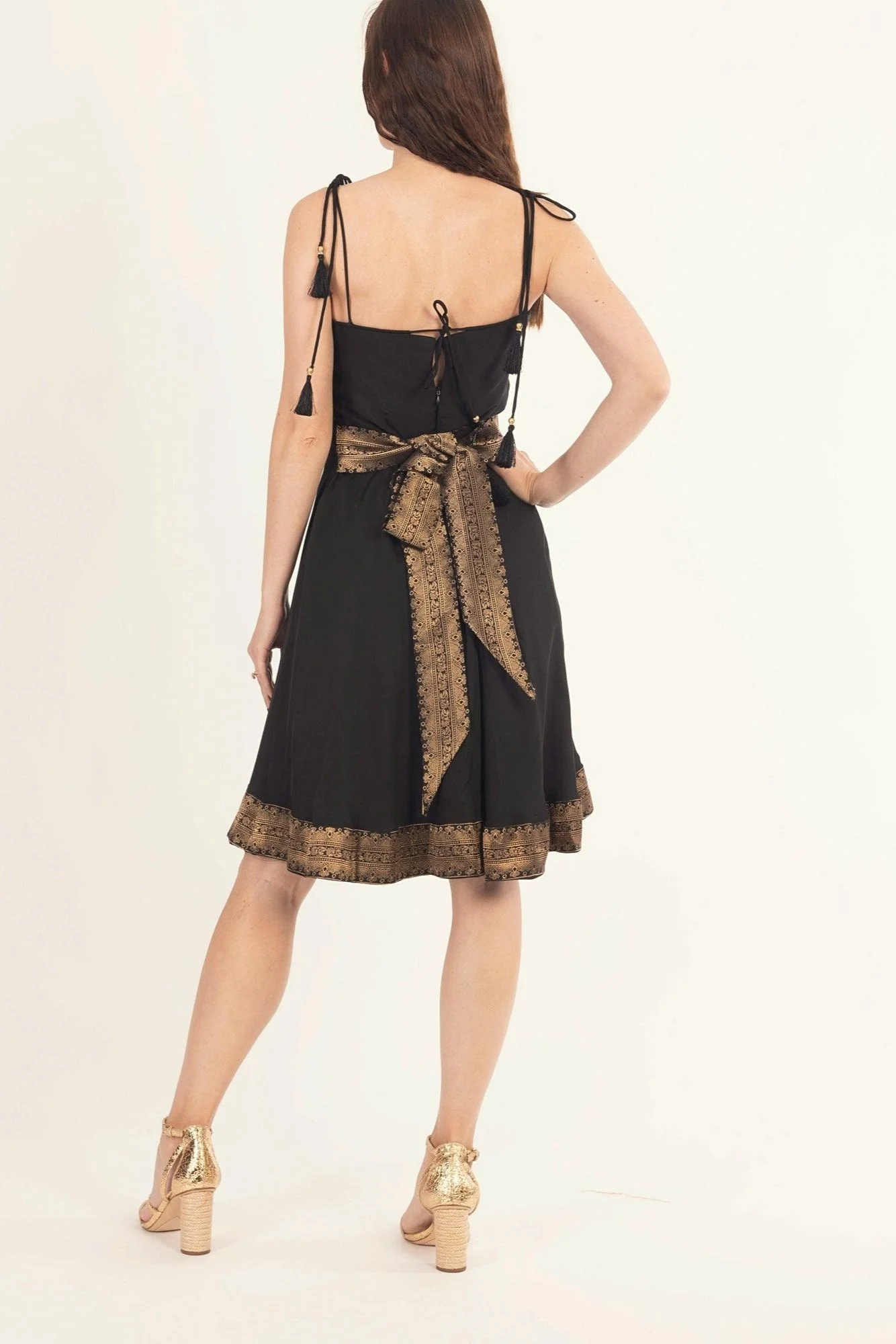 Black Mini Dress with Banarasi Silk Hem - Image 3