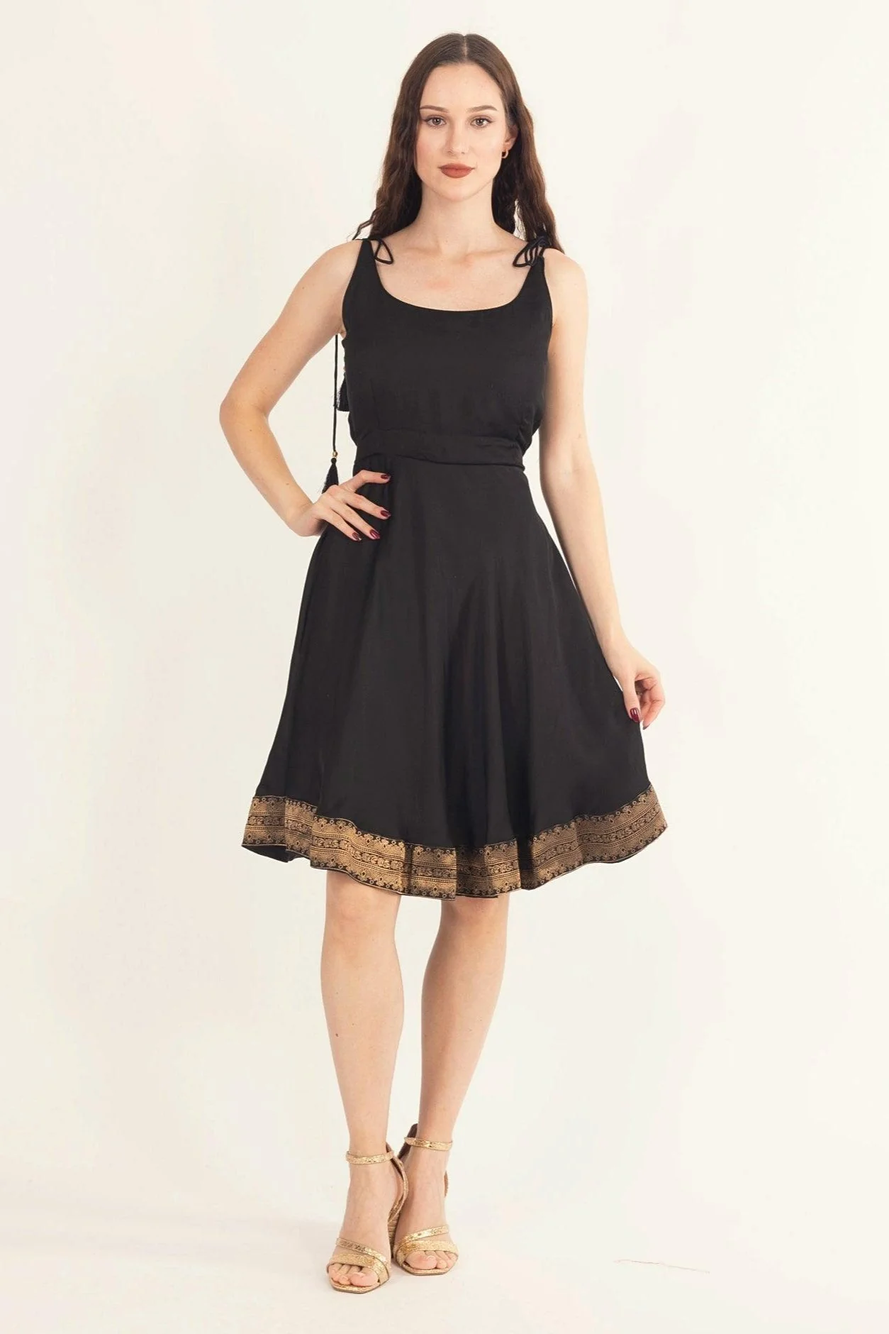 Black Mini Dress with Banarasi Silk Hem - Image 4