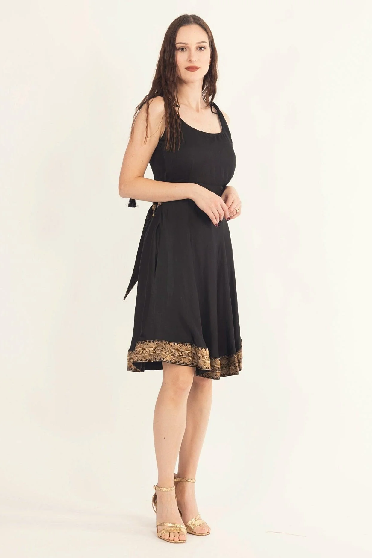 Black Mini Dress with Banarasi Silk Hem - Image 5