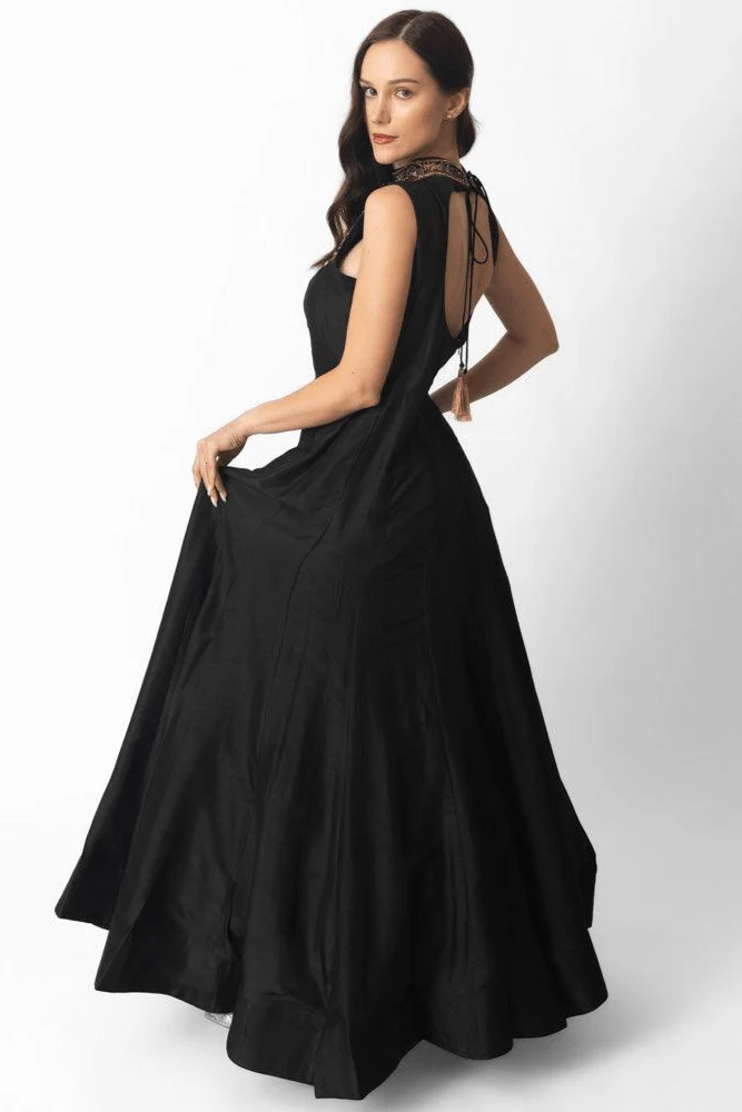 Black Gown with Hand Embroidery - Image 4