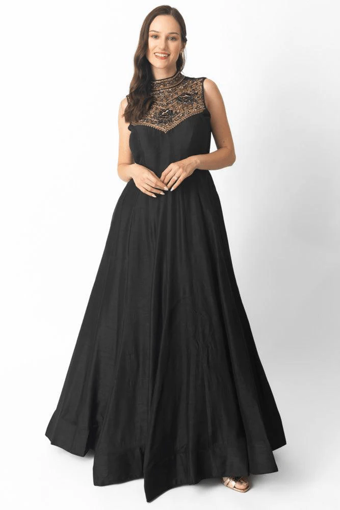Black Gown with Hand Embroidery - Image 6