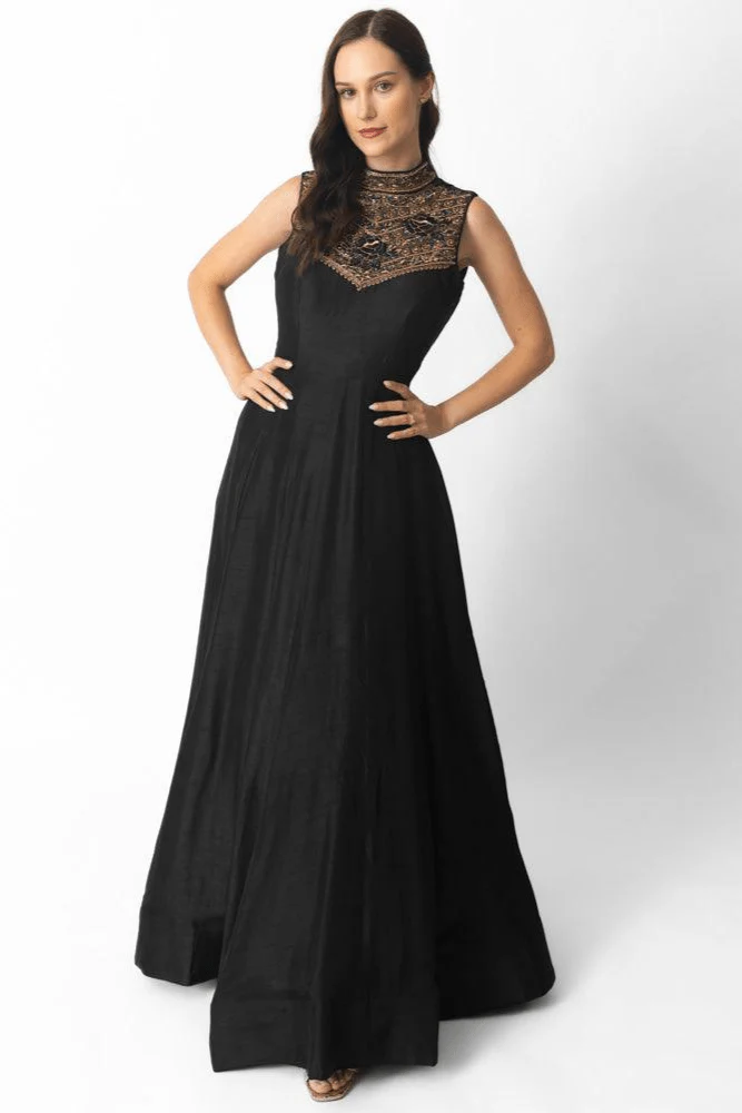 Black Gown with Hand Embroidery - Image 7